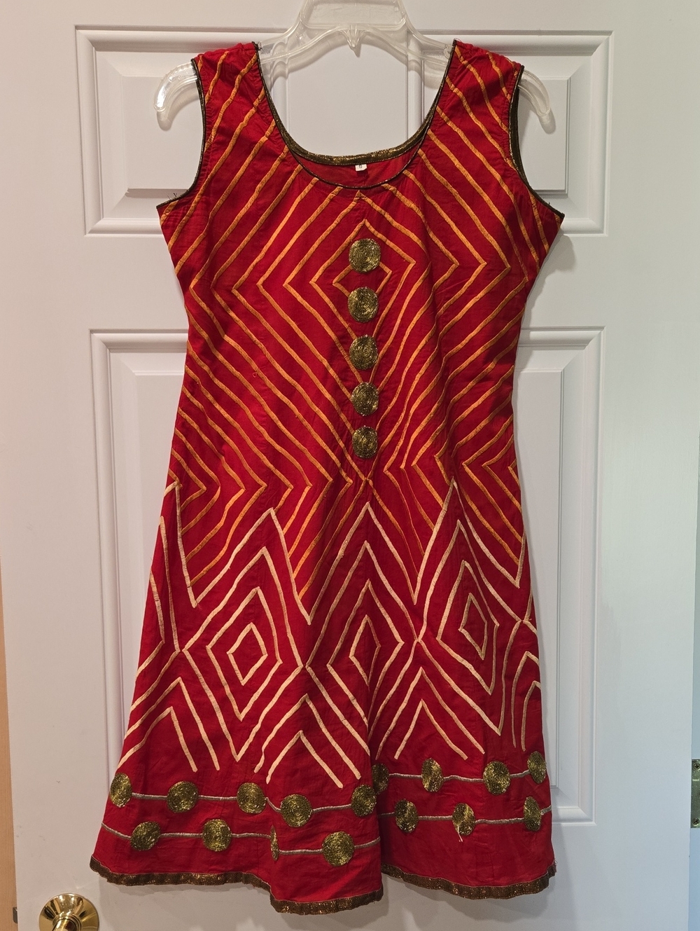Beautiful Ethnic Indian Red and Gold Embellished Sleeveless Dress/Tunic